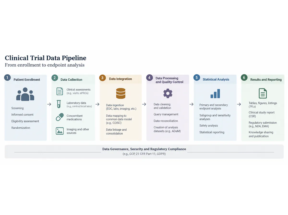 Clinical study data: enrollment to endpoints