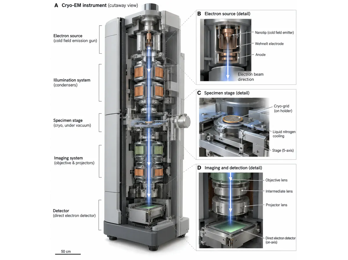 Cryo-EM: column sections and beam direction