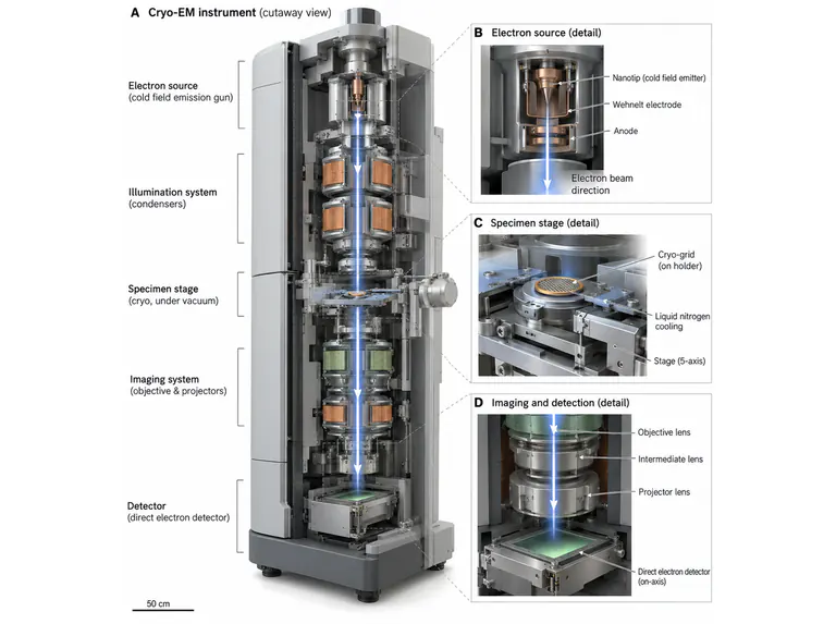 Cryo-EM: column sections and beam direction