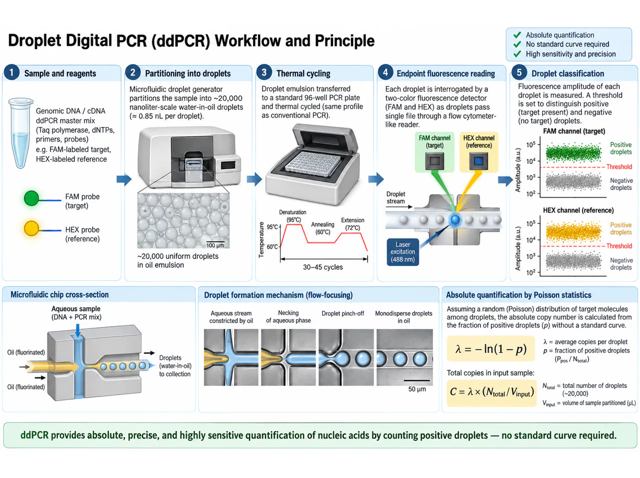 ddPCR: partitioning, cycling and reading
