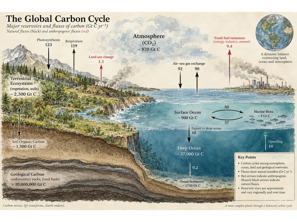 Carbon exchange: a watercolor system map
