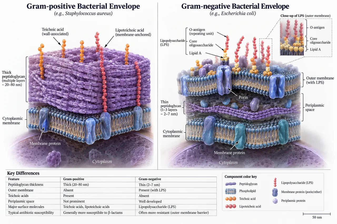 Bacterial layers: an aligned sectional comparison
