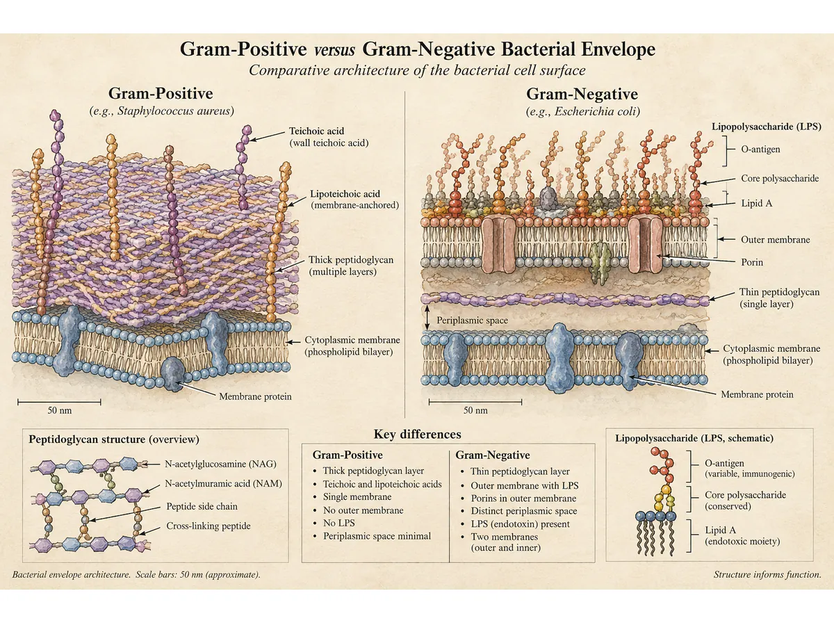 Bacterial envelopes: a watercolor comparison plate