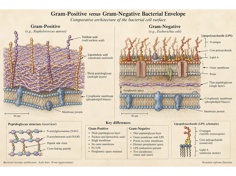 Bacterial envelopes: a watercolor comparison plate