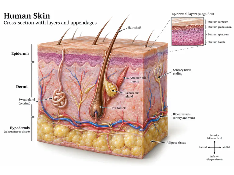 Skin anatomy: a layered cutaway