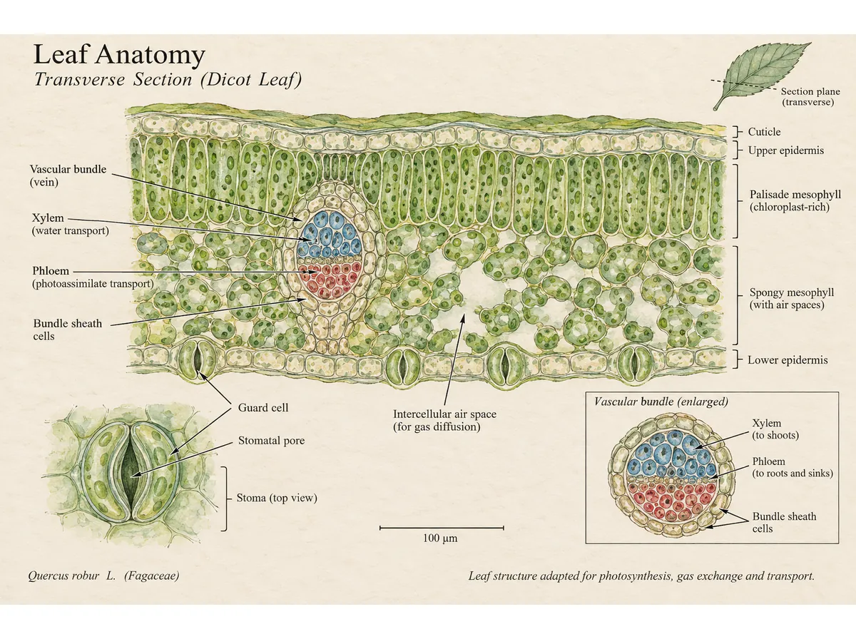 Leaf anatomy: a watercolor sectional study