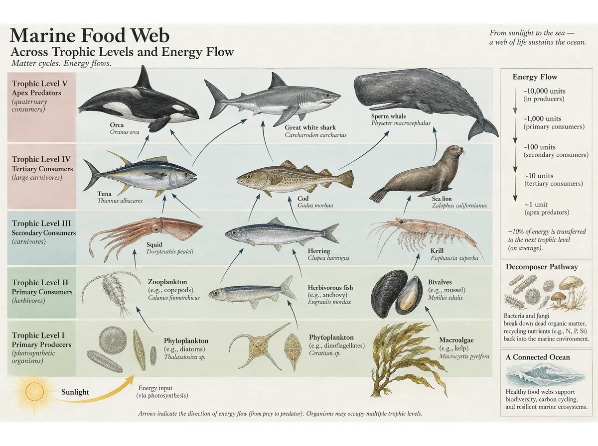 Marine food webs: a trophic relationship plate