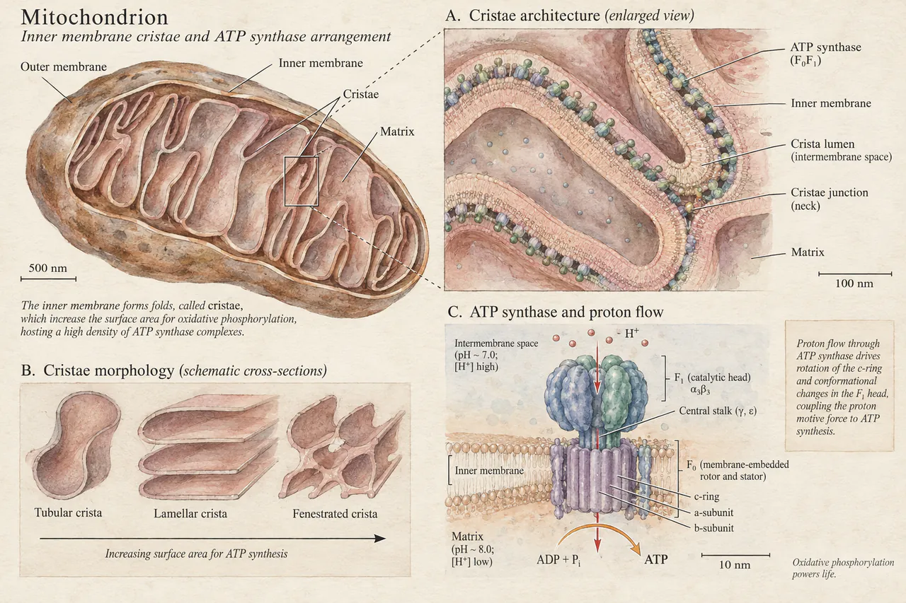Mitochondrial folds: a watercolor detail view