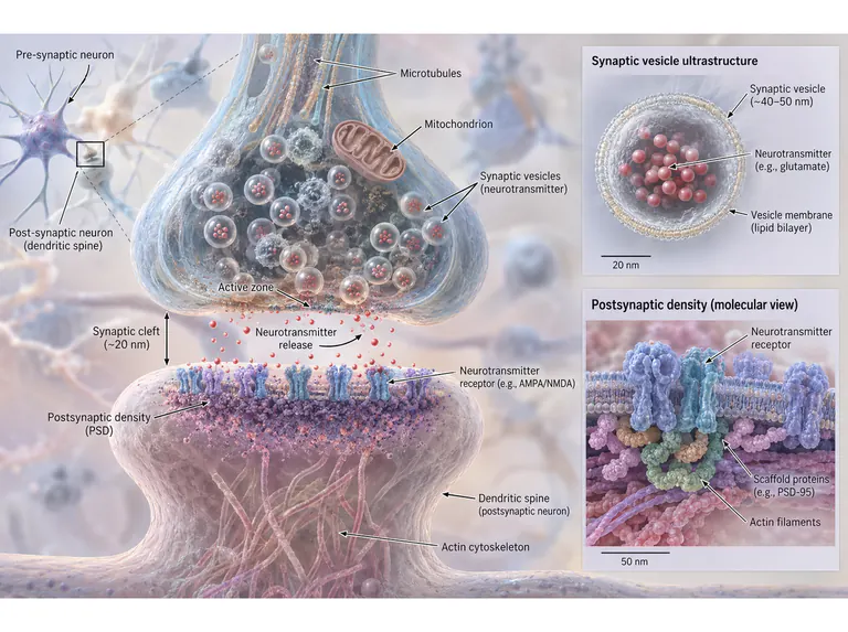 Synapse structure: vesicles and contact zones