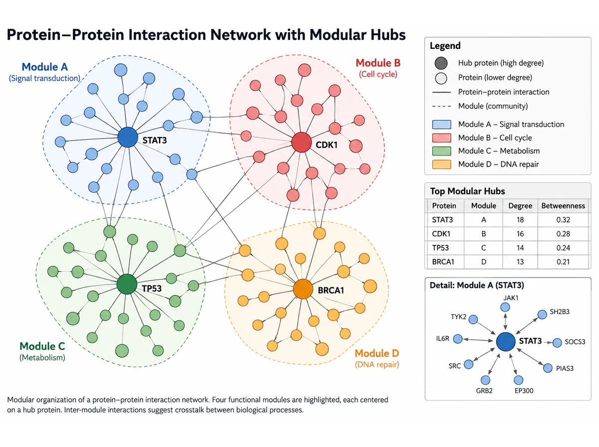 Protein interactions: modules and shared hubs