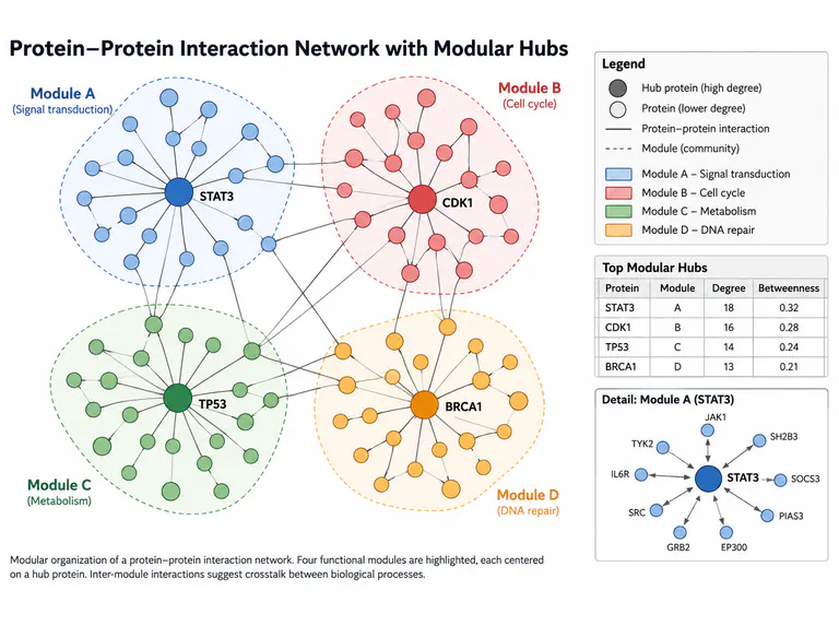 Protein interactions: modules and shared hubs