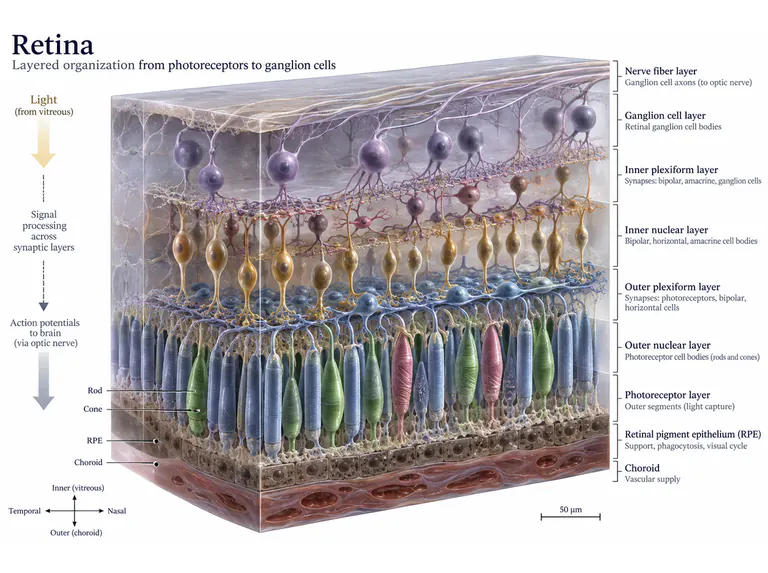 Retinal anatomy: a layered cutaway map