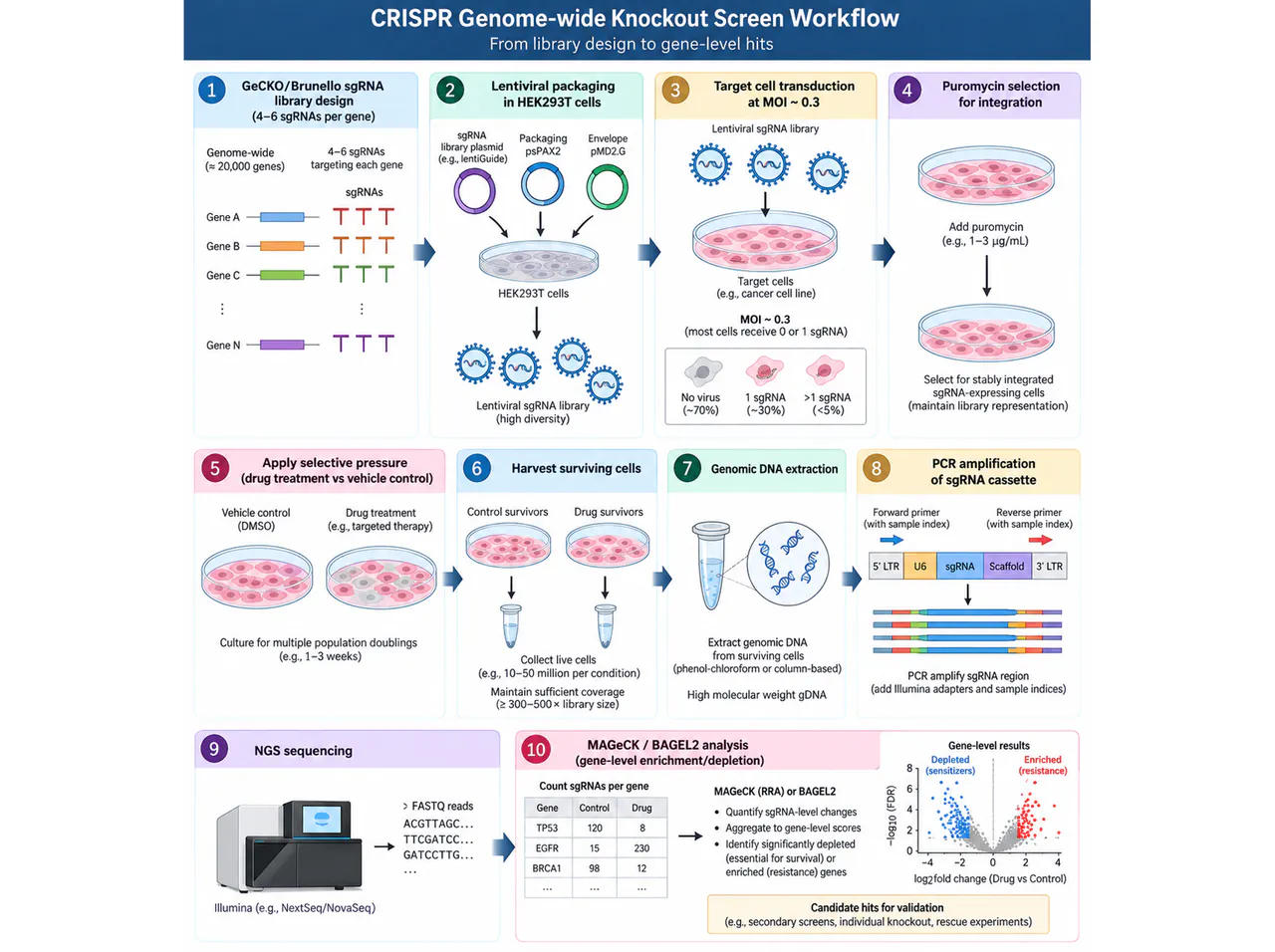 Genome-wide CRISPR screen: experimental stages